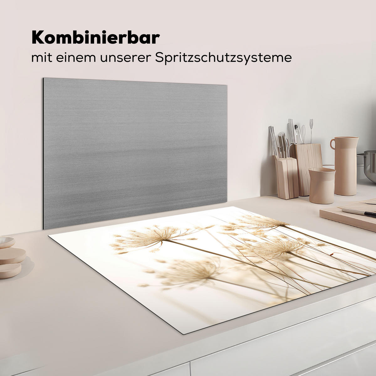 KRYT NA INDUKČNÍ DESKU Květiny - bílé - sluneční světlo 78x78 cm - ecru, plast (78/78/0.2cm) - MuchoWow