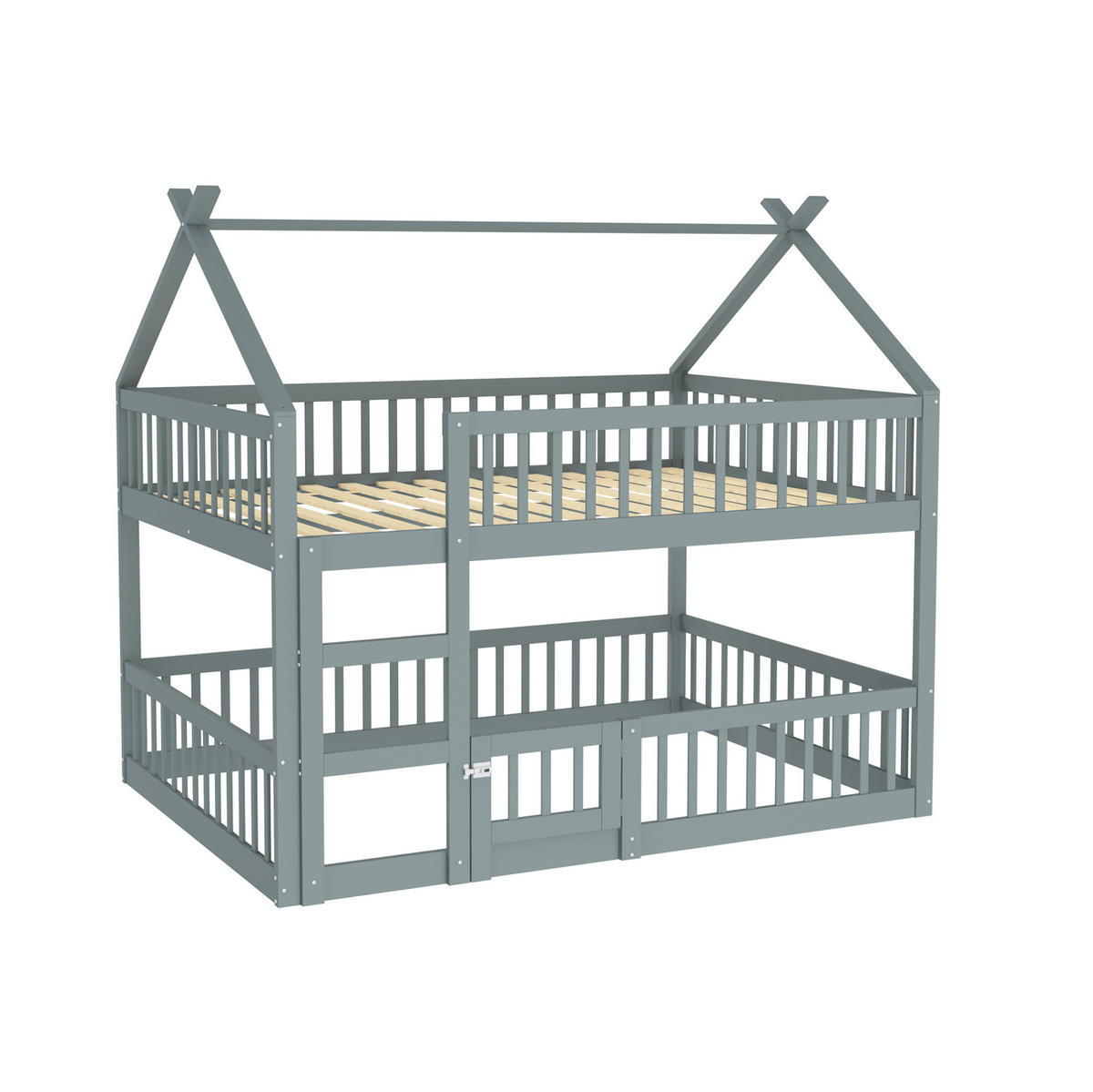 ETAGENBETT 140/200 cm mit Treppe, hohem Fallschutz und Tür, Grau - Grau, Holzwerkstoff (140/200cm) - Redom