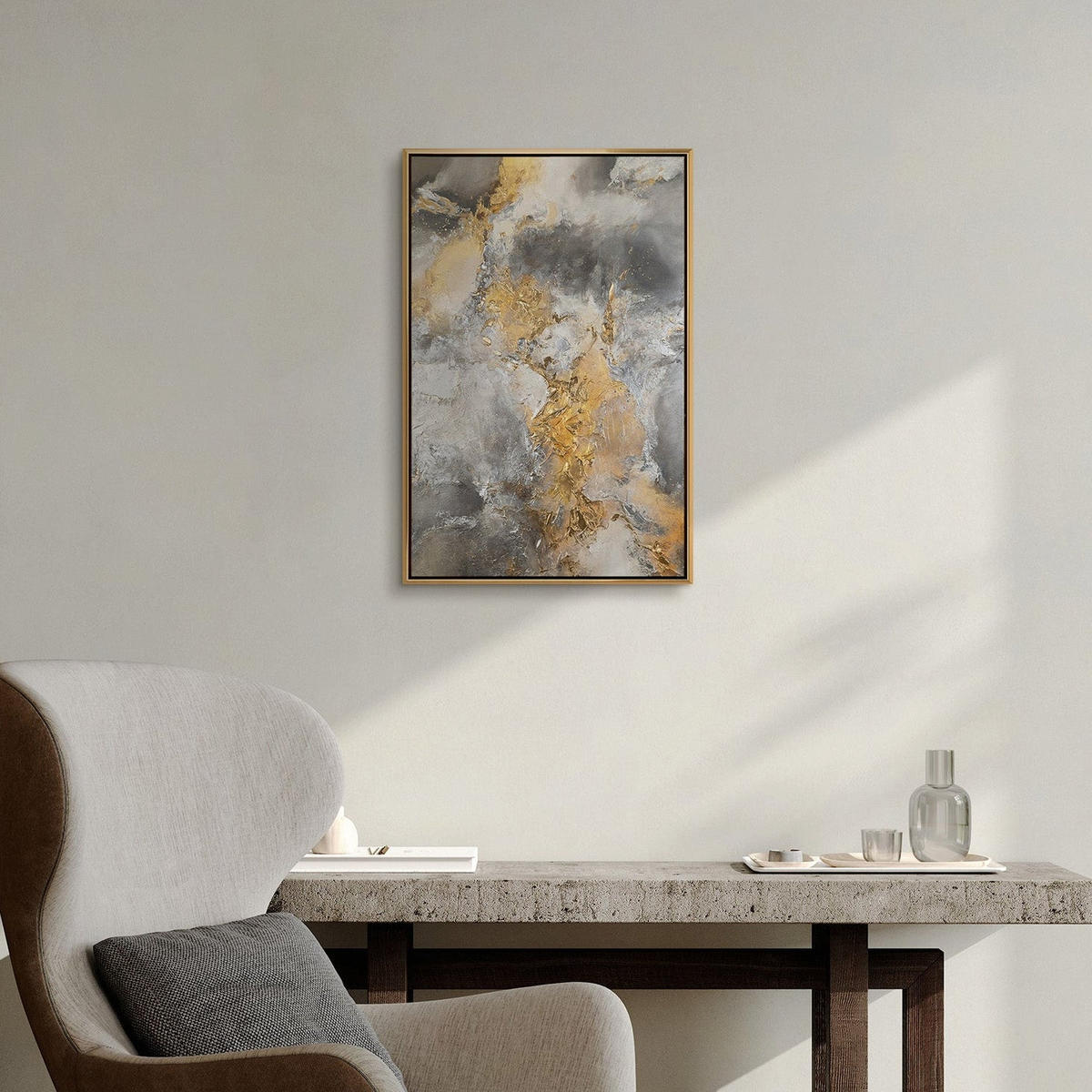 GEMÄLDE Harmonie von Gold und Silber Schattenfugenrahmen Gold 60x40 cm - Goldfarben, Holz (60/40cm) - YS-art gallery