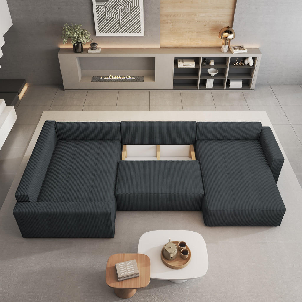 Thumbnail - Masseno Wohnlandschaft, Graphit, Holz, 5-Sitzer, U-Form, 365x83x194 cm, Wohnzimmer, Sofas & Couches, Wohnlandschaften, W...