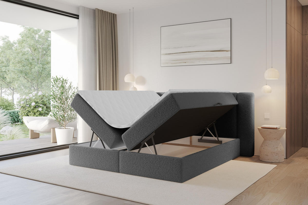 BOXBETT mit Matratze H3 - EVON - 140x200 cm Grau - Taupe, Holzwerkstoff (140/200cm) - ALTDECOR