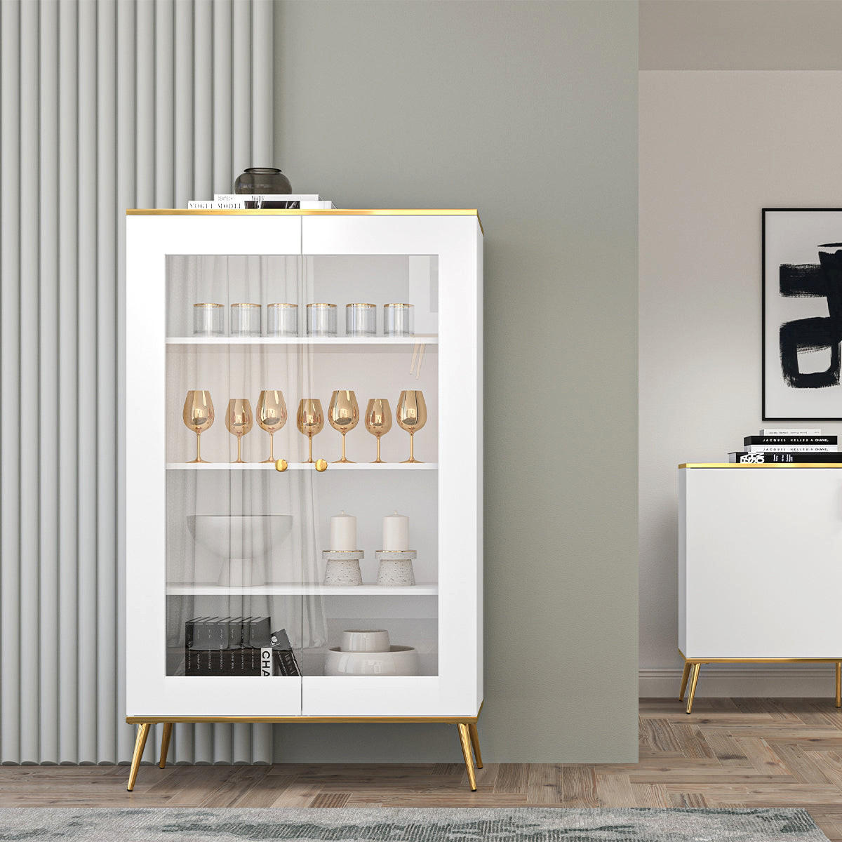 GESCHIRRSCHRANK Zora Weiß - Weiß, Holzwerkstoff (92/152/40cm) - Petits-meubles