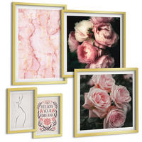 BILDER SET 5er Set - 50x50 cm & 20x30 cm & 40x60 cm Goldrahmen - Vintage-Rosen-Marmorträume - Goldfarben, Kunststoff (40/60cm) - TULUP