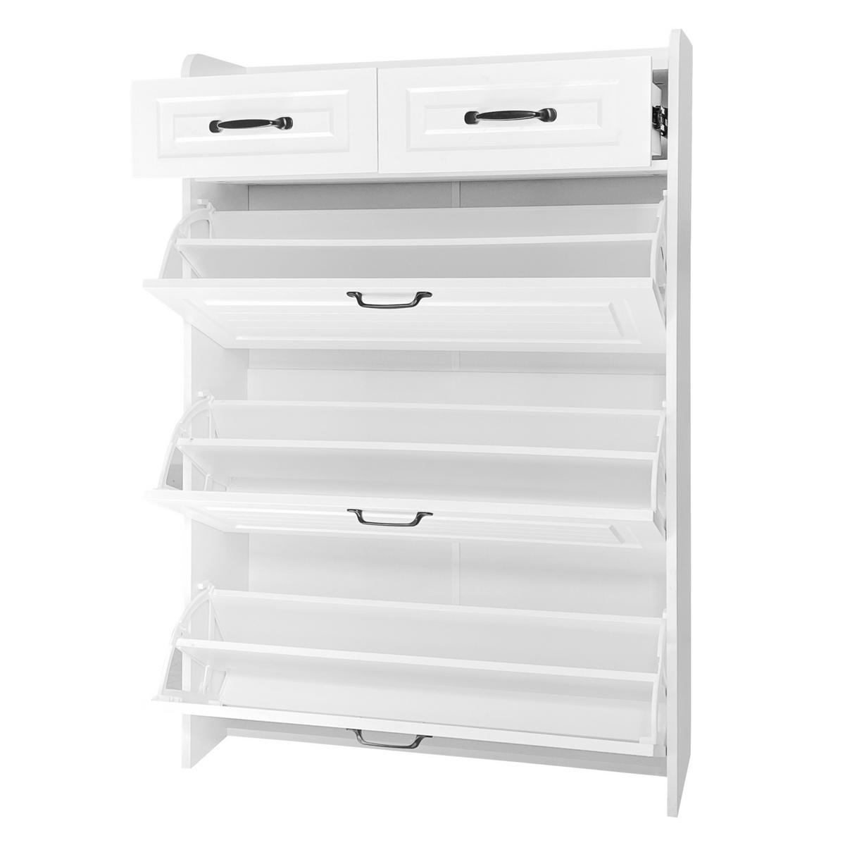 SCHUHSCHRANK 23,5/80/131 cm weiß aus Spanplatte mit 3 Klappen - Weiß, Holzwerkstoff (80/131/23.5cm) - OKWISH