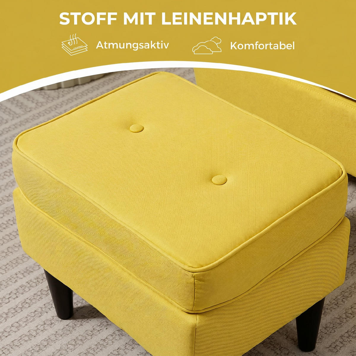 OHRENSESSEL-MIT-HOCKER 2er Set Polyester Schaumstoff Gelb - Gelb/Schwarz, Holz/Textil (75/104/83cm) - HOMCOM
