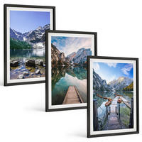 BILDER SET 3er Set - 40x60 cm Schwarzer Rahmen - Berge, Seen, Holzstege - Schwarz, Kunststoff (40/60cm) - TULUP
