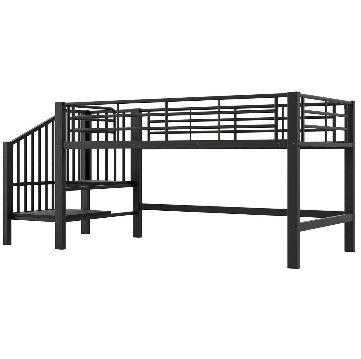HOCHBETT 90/200 cm Schwarz halbhoch mit Stauraumtreppe aus MDF und Metall - Schwarz, Holzwerkstoff (90/200cm) - OKWISH