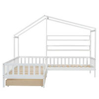 HAUSBETT 90/200 cm & 70/140 cm in Weiß Kinderbett mit Schublade, Regalen und Lattenrost in L-Form - Weiß, Holzwerkstoff (90/200cm) - STILVORA