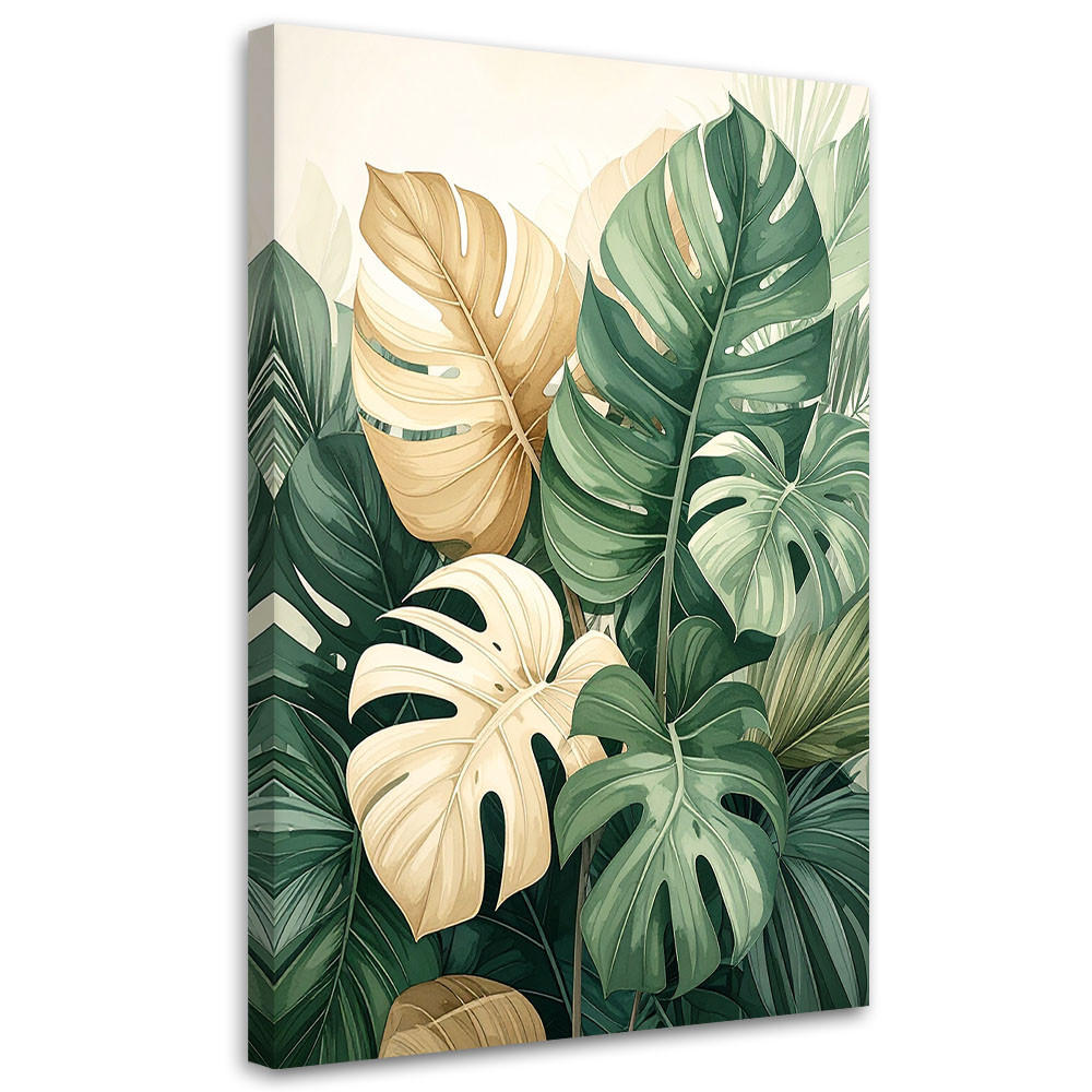 LEINWANDBILDER, Tropische Monstera-Blätter in Grün und Beige - Grün, Textil (60/90cm) - Feeby