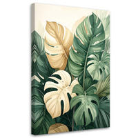 LEINWANDBILDER, Tropische Monstera-Blätter in Grün und Beige - Grün, Textil (60/90cm) - Feeby