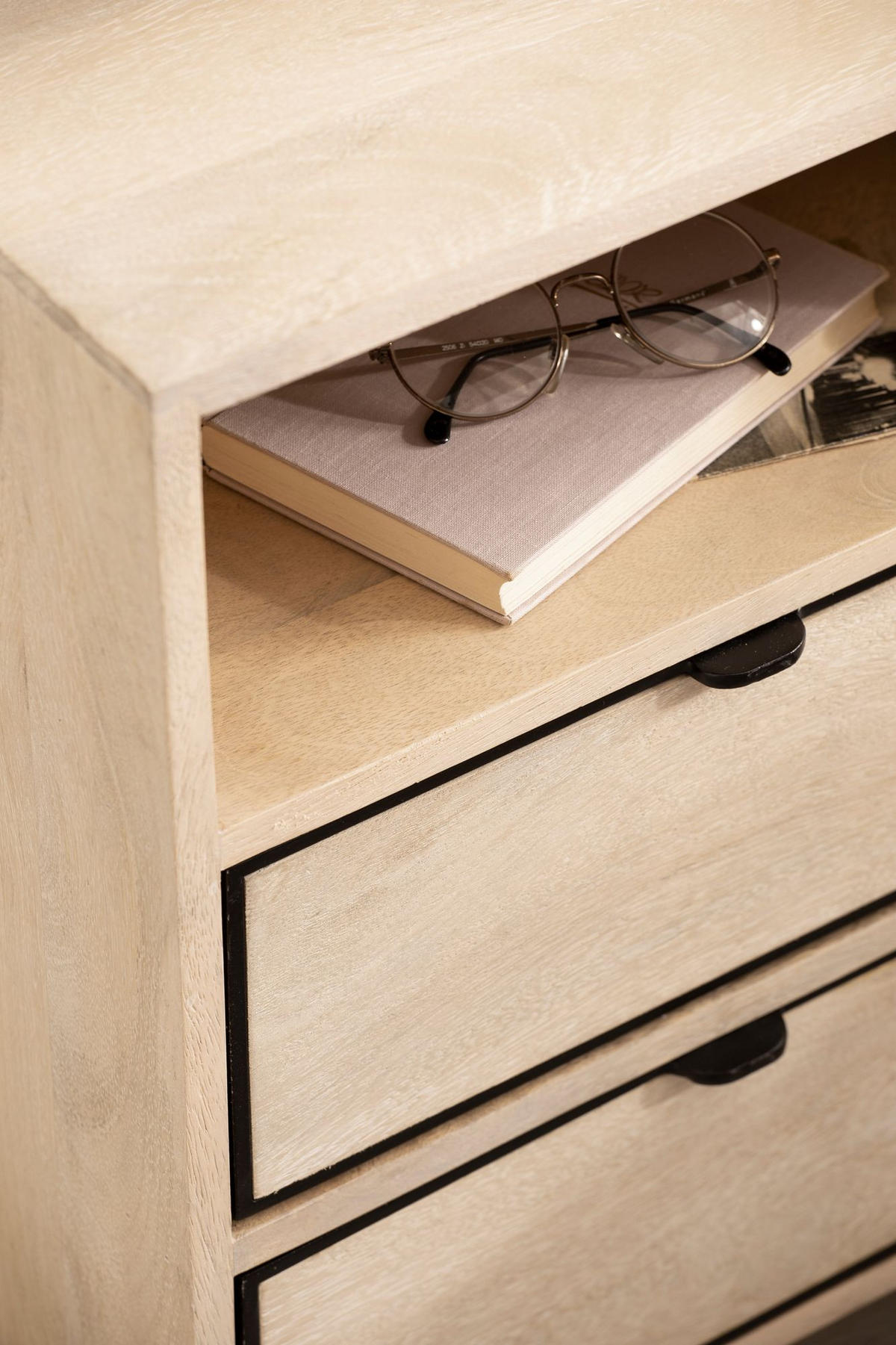 NACHTTISCH – Mango Massivholz/Metall, 43x60x30 cm, 2 Schubladen, braun - Schwarz/Braun, Holz/Metall (43/60/50cm) - KADIMA DESIGN