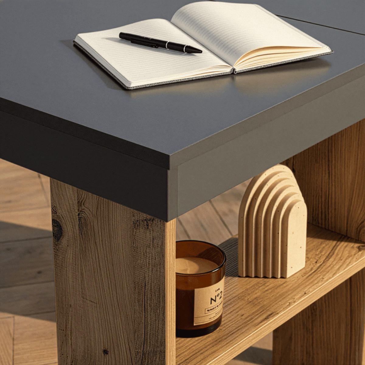 ECKSCHREIBTISCH mit stauraum - organis 130/50/72 cm - Grau, Holzwerkstoff (130/50/72cm) - Calicosy