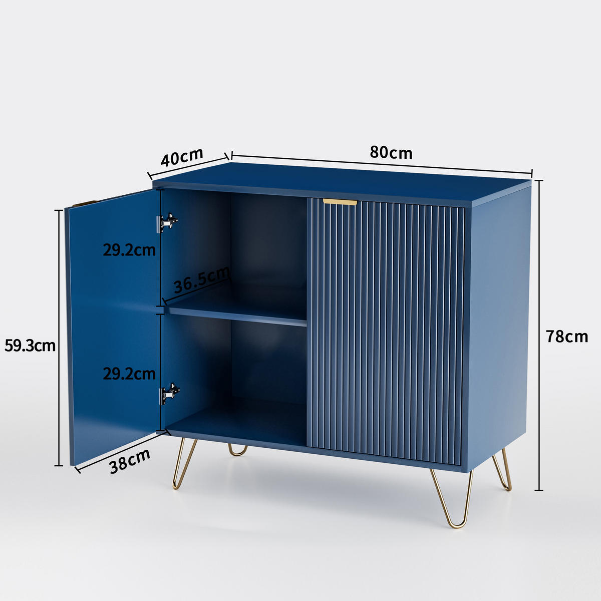 SIDEBOARD 80x40x78 cm 2 Türen Einlegeboden blau - Blau, Holz (80/78/40cm) - Fortuna Lai