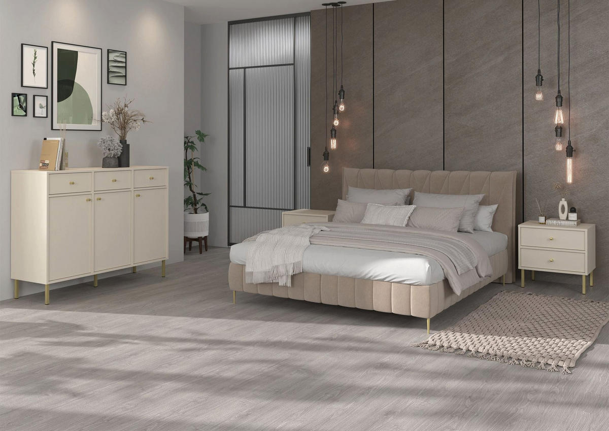 NACHTTISCH Oktio Sandbeige 52 cm - Beige/Goldfarben, Holzwerkstoff/Metall (51.8/50/40.8cm) - Selsey