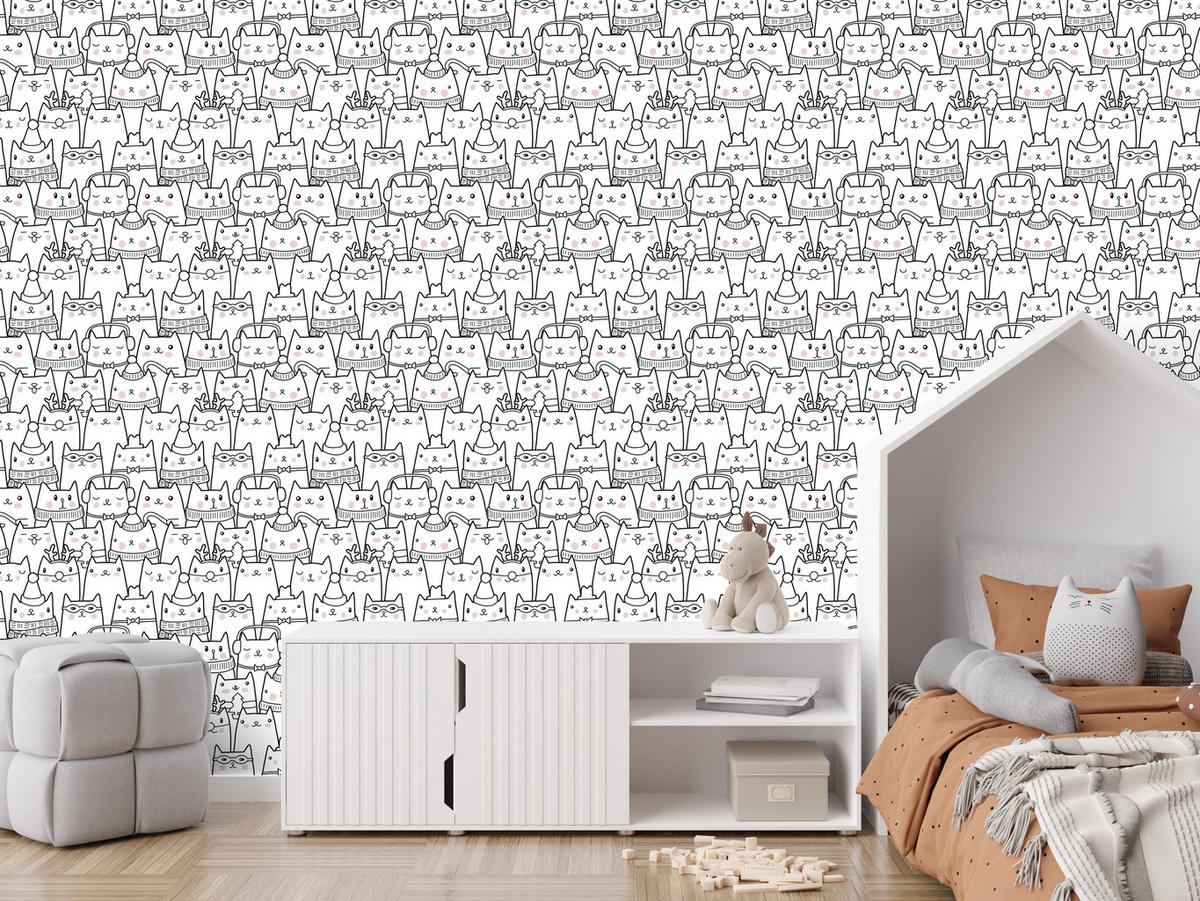 VLIESTAPETE Winterliche Kätzchen – Schwarz, Weiß – 50x1000 cm - Schwarz/Weiß, Papier (50/1000cm) - Muralo