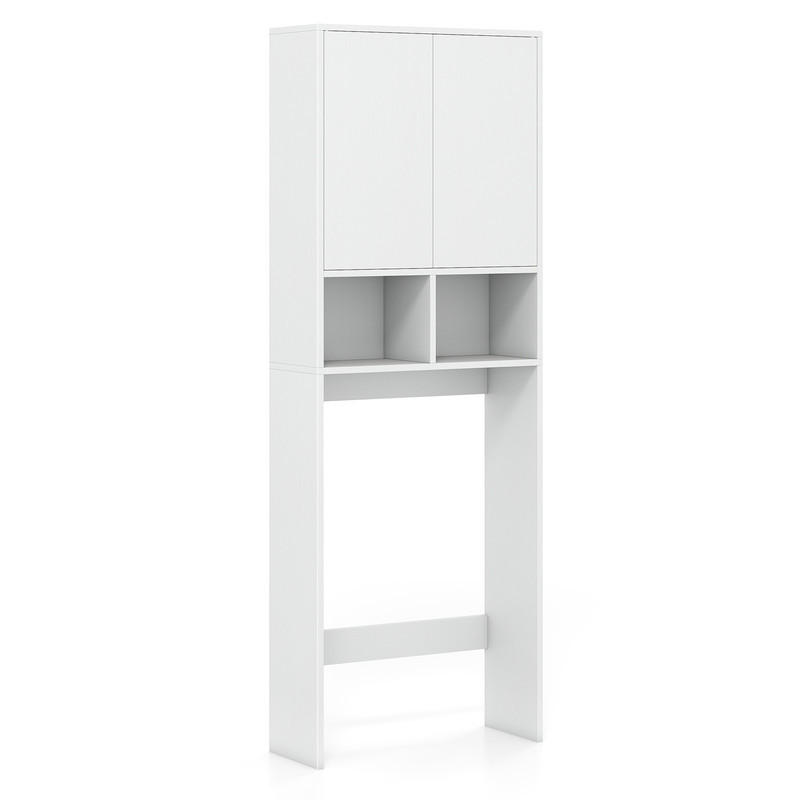 TOILETTENREGAL mit Doppeltür weiß - Weiß, Holzwerkstoff (56/166/23cm) - COSTWAY