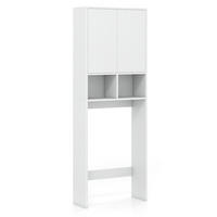 TOILETTENREGAL mit Doppeltür weiß - Weiß, Holzwerkstoff (56/166/23cm) - COSTWAY