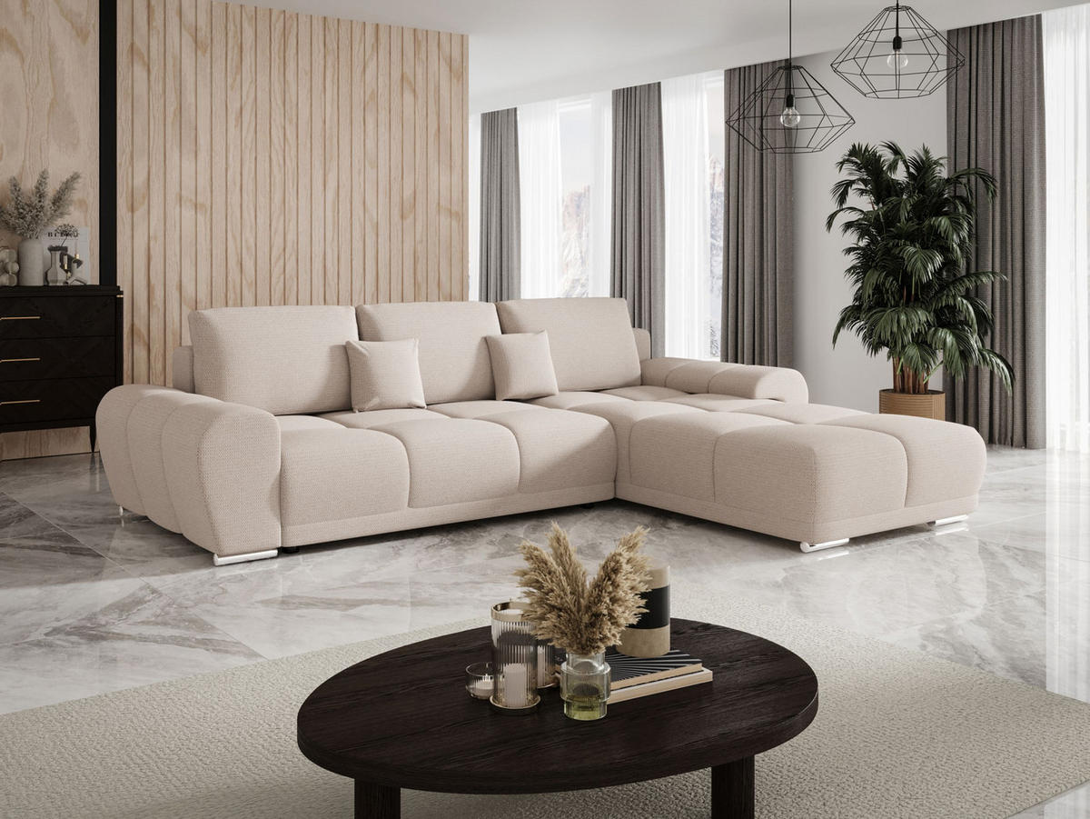 ECKSOFA BEGA L Rechts ARAGON 03 mit Schlaffunktion - Beige, Textil (289/185cm) - Bedante