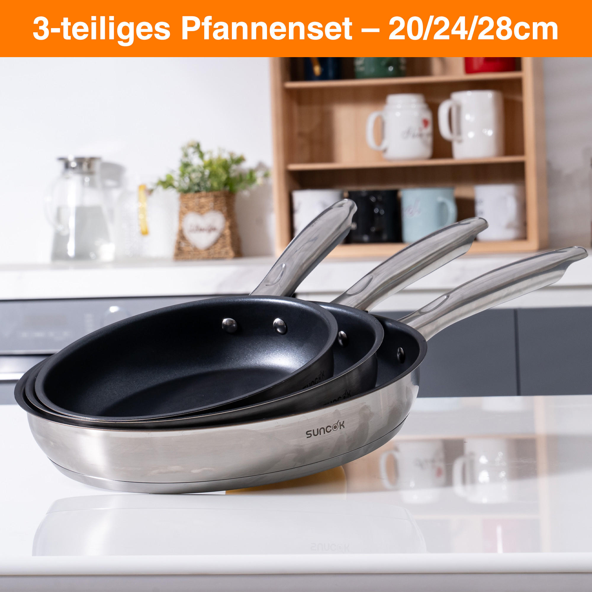 PFANNENSET PD1 Edelstahl 3-teilig - Silberfarben, Metall - SUNCOK