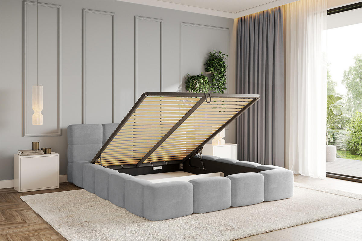 POLSTERBETT mit Bettkasten und Lattenrost, Bett mit Matratze H3/H4, Kopfteil, Boxbett, Doppelbett mit Stauraum - NATA-v1 200x200 Grau - Anthrazit, Holzwerkstoff/Textil (200/200cm) - ALTDECOR