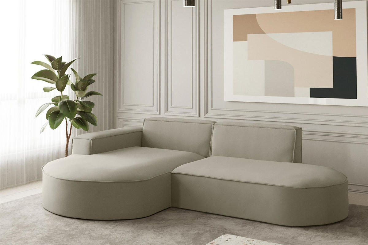 ECKSOFA Palma Xs Ottomane Opera Velvet - Perlmutt, Holzwerkstoff/Textil (236/165cm) - Fun Möbel