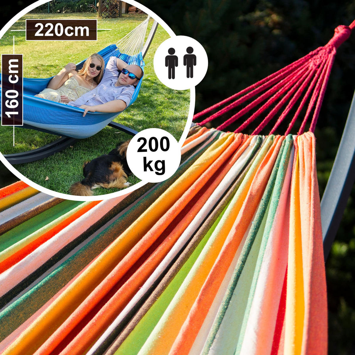 HÄNGEMATTE mit Gestell, 2 Personen, XXL, 200 kg, Metall, Orange, einfache Montage - Orange, Metall (370/130/120cm) - Potenza