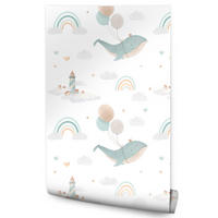 VLIESTAPETE Wale, Ballons und Regenbogen – Mint, Rosa, Weiß – 50x1000 cm - Rosa/Weiß, Papier (50/1000cm) - Muralo