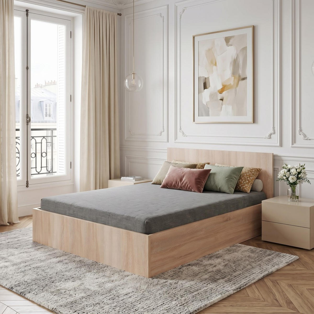 BETTKASTEN MADRID / Bett 140x200 - Eiche Gebleicht Dekor - Eichefarben, Holzwerkstoff (140/200cm) - Weber Industries