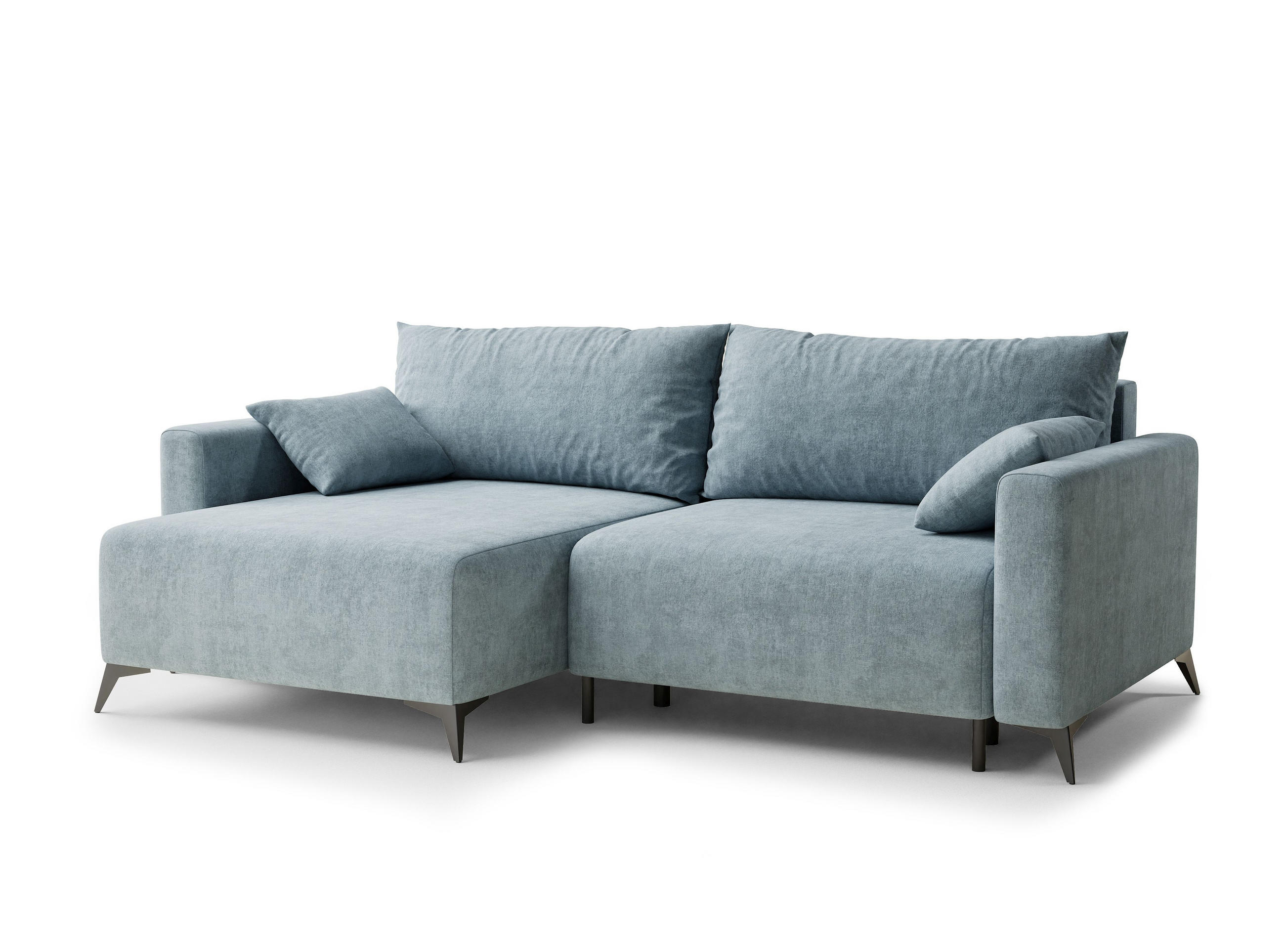 ECKSOFA MIT SCHLAFFUNKTION Leon Hellblau Webstoff - Schwarz/Hellblau, Holz/Holzwerkstoff (148/239cm) - Maison de Reve