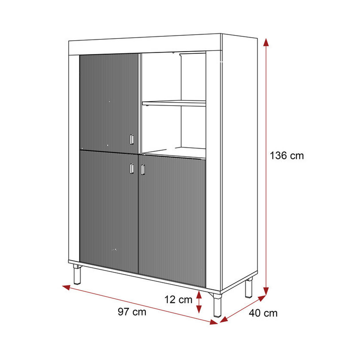 HIGHBOARD AVENA 97/40/136 cm, Weiß / Eiche - Weiß, Holzwerkstoff/Kunststoff (97/136/40cm) - Idohome