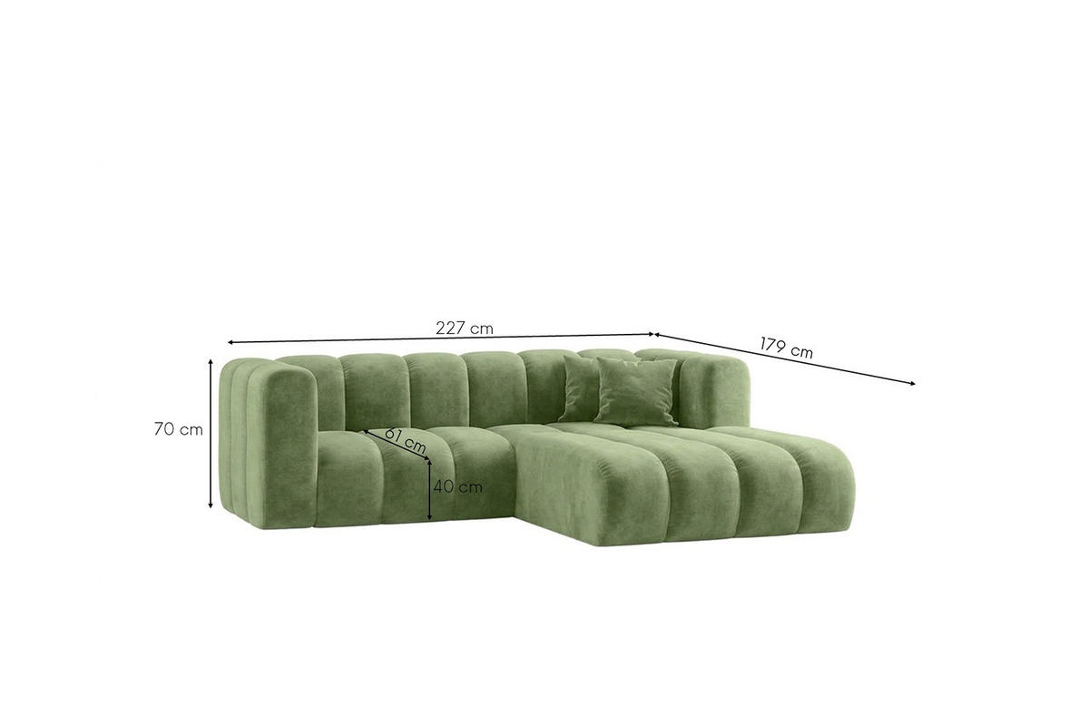 ECKSOFA Modulares In L-Form, Velvet-Stoff Riviera, Olive, Rechts, GRAND - Olivgrün, Holz (227/179cm) - Kaiser Möbel