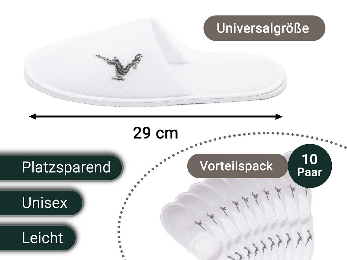 FROTTIERSLIPPER, 10er-Set, Universalgröße, 100% Polyester, Weiß - Weiß, Textil (5/1/29cm) - Zollner