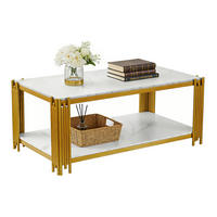 COUCHTISCH 2-stufig, Marmoroptik, Holzwerkstoff, Metallgestell, Weiß und Gold - Weiß, Holzwerkstoff (114/64/46cm) - Meubles Cosy