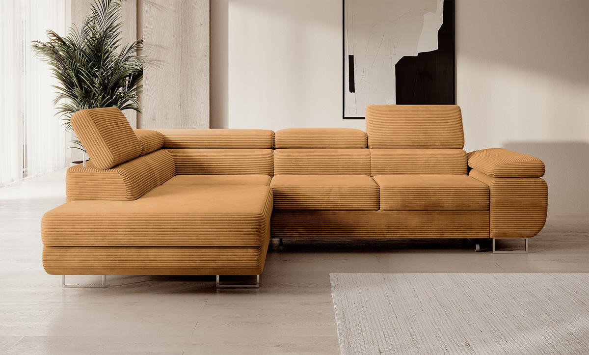 ECKSOFA Stevil Senfgelb Cordbezug - Silberfarben/Messingfarben, Textil/Metall (275/203cm) - Selsey