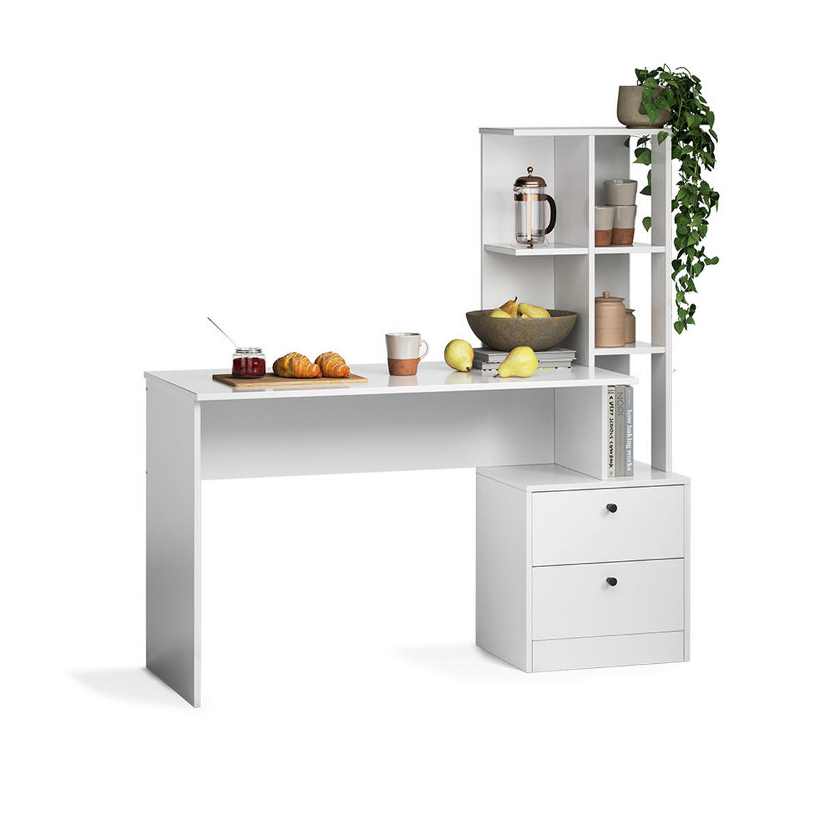 ESSTISCH Denton Weiß 136 x 55 cm mit 2 Schubladen - Weiß, Holzwerkstoff (55/136/138cm) - Vicco