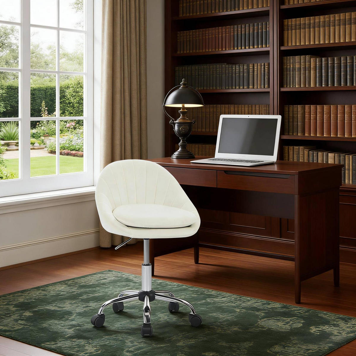 BÜROSTUHL höhenverstellbar drehbar Samt Beige mit Rollen - Beige, Metall (52/82/47.5cm) - Meubliv