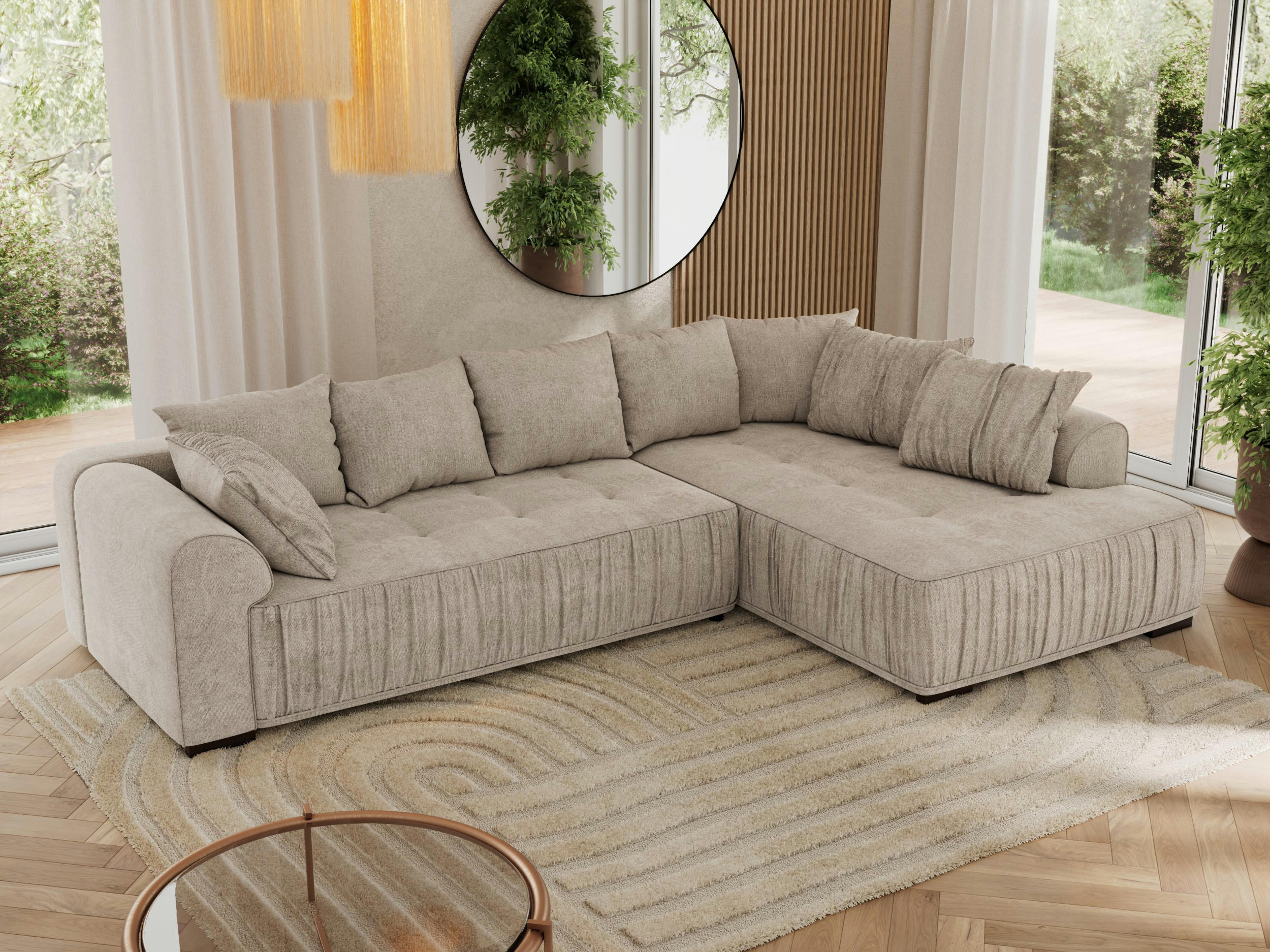 ECKSOFA ORTA Beige Stukture - Rechts - Beige/Schwarz, Textil (200/325cm) - MKS