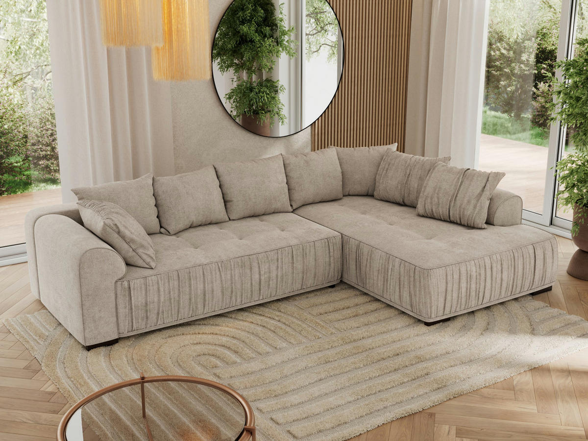 ECKSOFA ORTA Beige Stukture - Rechts - Beige/Schwarz, Textil (200/325cm) - MKS