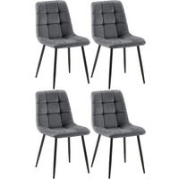 STUHL 4er Set Samt Dunkelgrau - Dunkelgrau/Schwarz, Textil/Metall (45/84/55cm) - CLP
