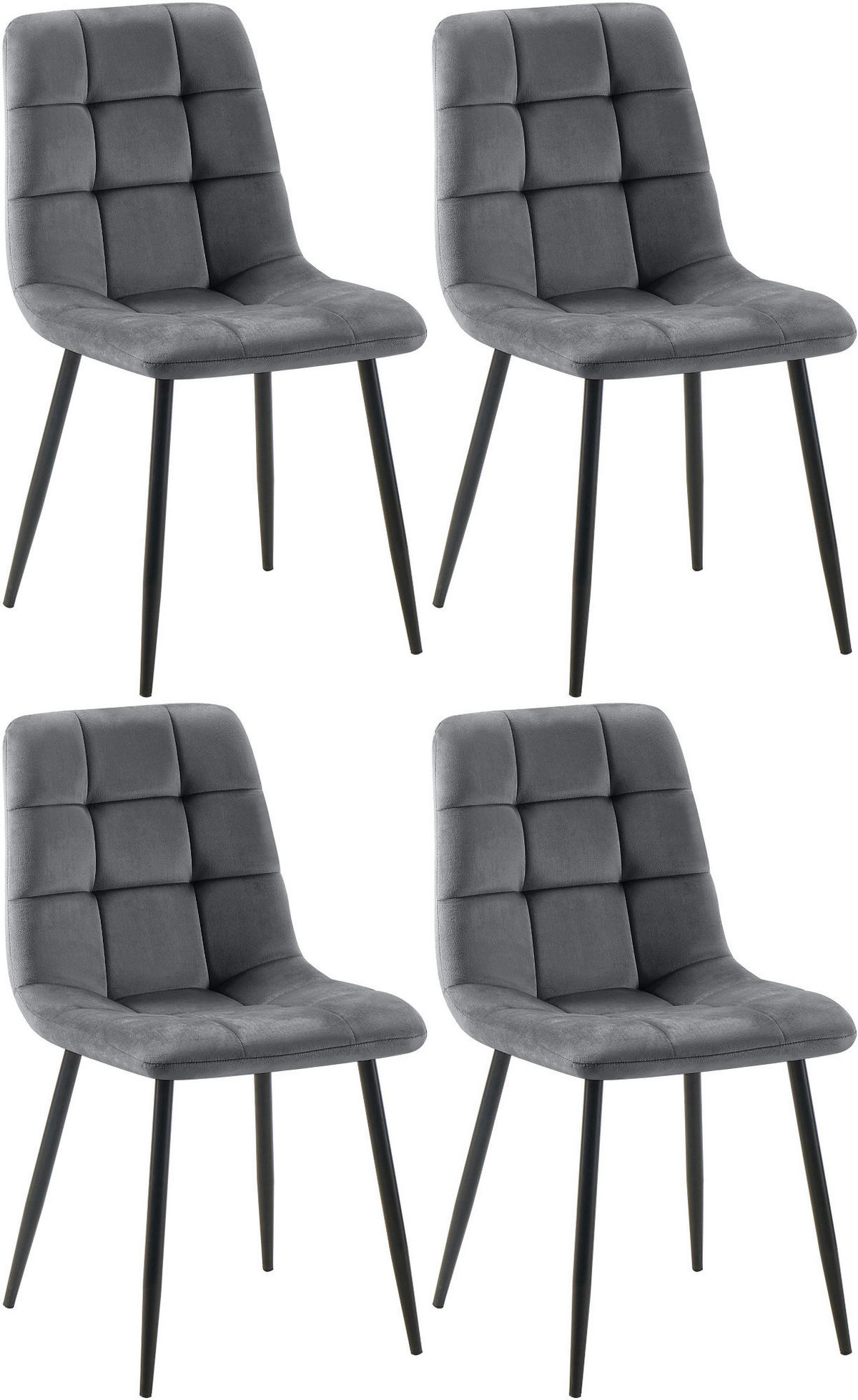 STUHL 4er Set Samt Dunkelgrau - Dunkelgrau/Schwarz, Textil/Metall (45/84/55cm) - CLP