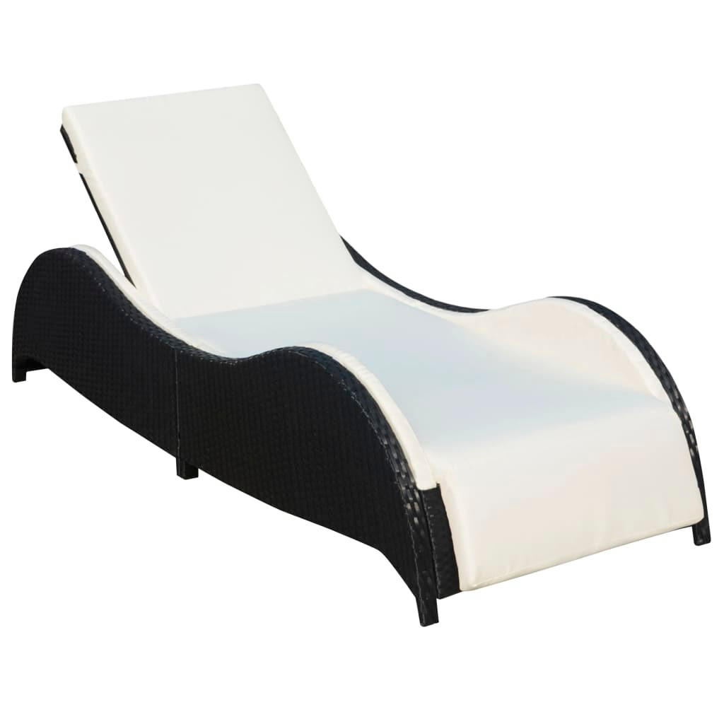 SONNENLIEGE mit Polsterauflage Poly Rattan Schwarz - Schwarz, Holz (73/45/200cm) - furnicato