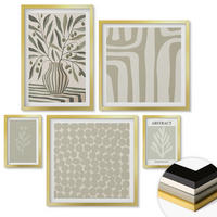 WANDBILDER 5er Set - 50x50 cm & 20x30 cm & 40x60 cm Goldrahmen - Abstrakte Pflanzenmuster - Goldfarben, Kunststoff (40/60cm) - ArtPrintCave