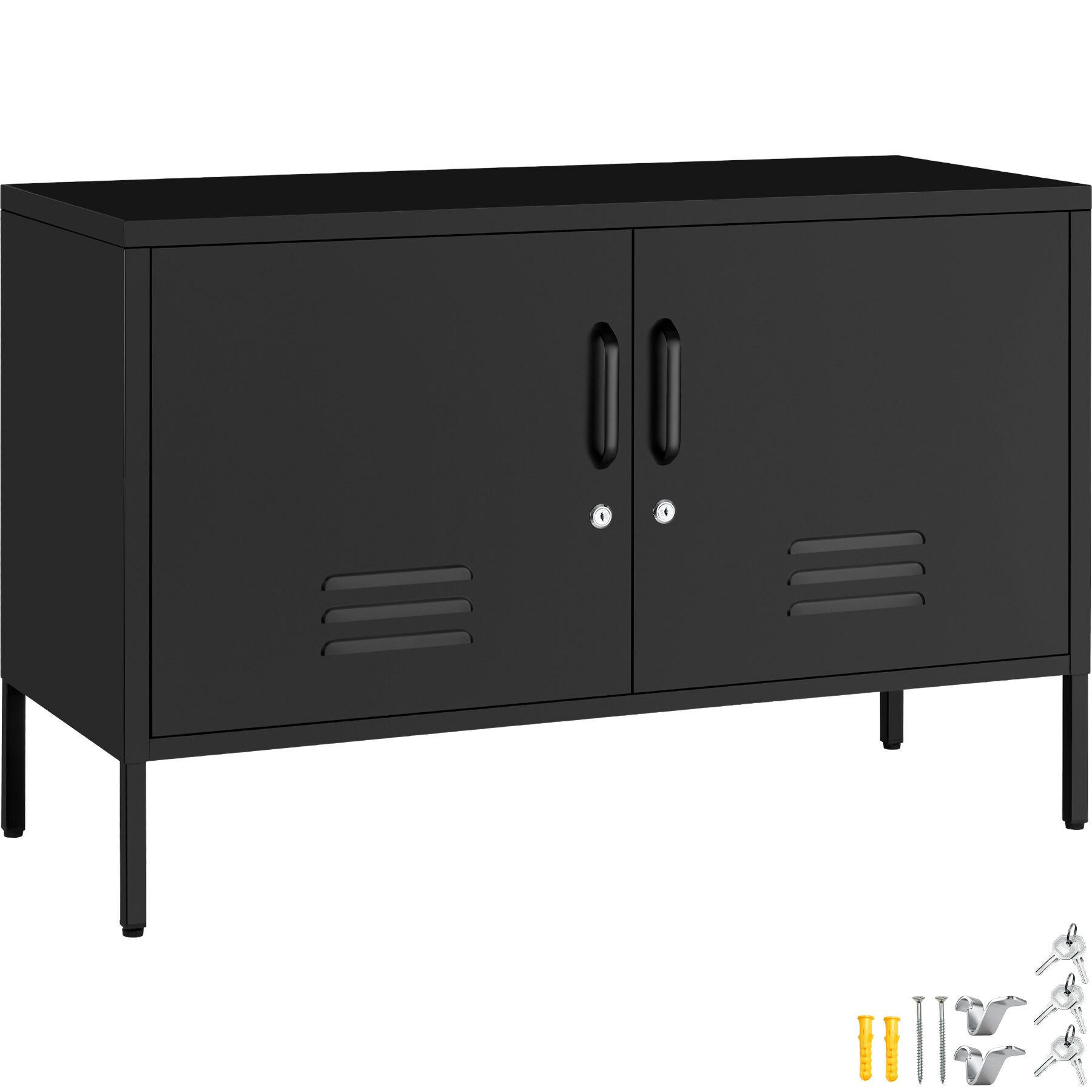 SIDEBOARD Baker, Kippschutz, höhenverstellbare Füße, schwarz - Schwarz, Metall (100/65/42.5cm) - tectake