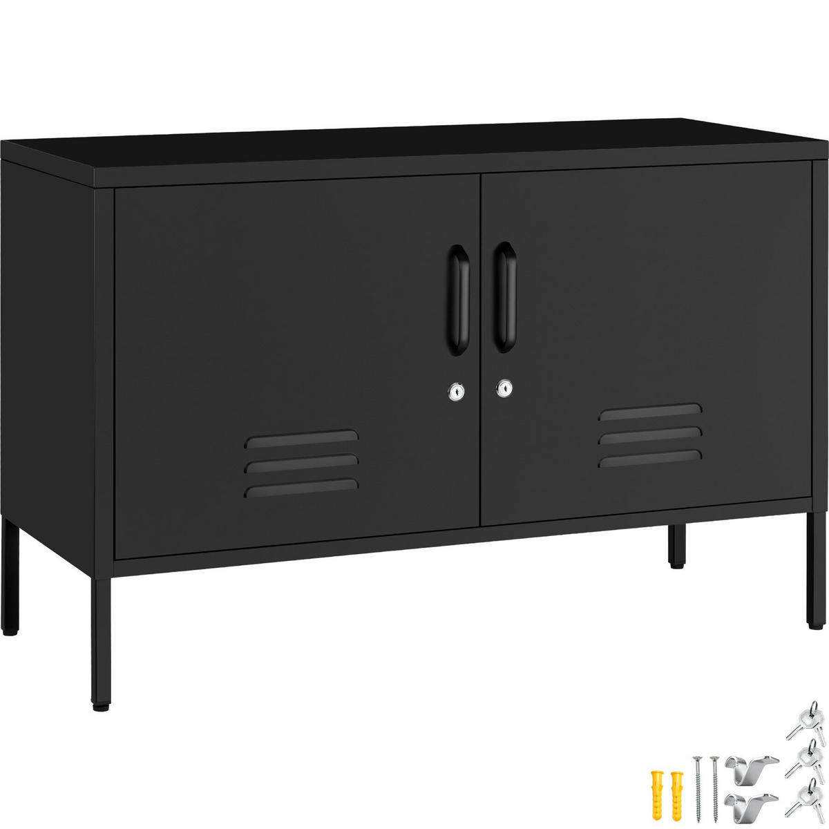 SIDEBOARD Baker, Kippschutz, höhenverstellbare Füße, schwarz - Schwarz, Metall (100/65/42.5cm) - tectake