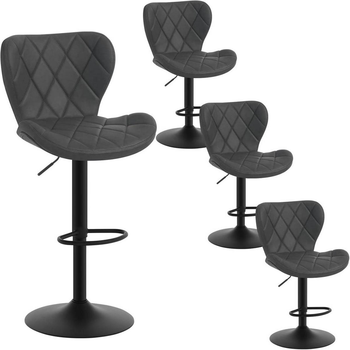 BARHOCKER 4er Set, Kunstleder, Metallgestell, Anthrazit - Anthrazit/Schwarz, Textil/Metall (47/89/54cm) - Woltu