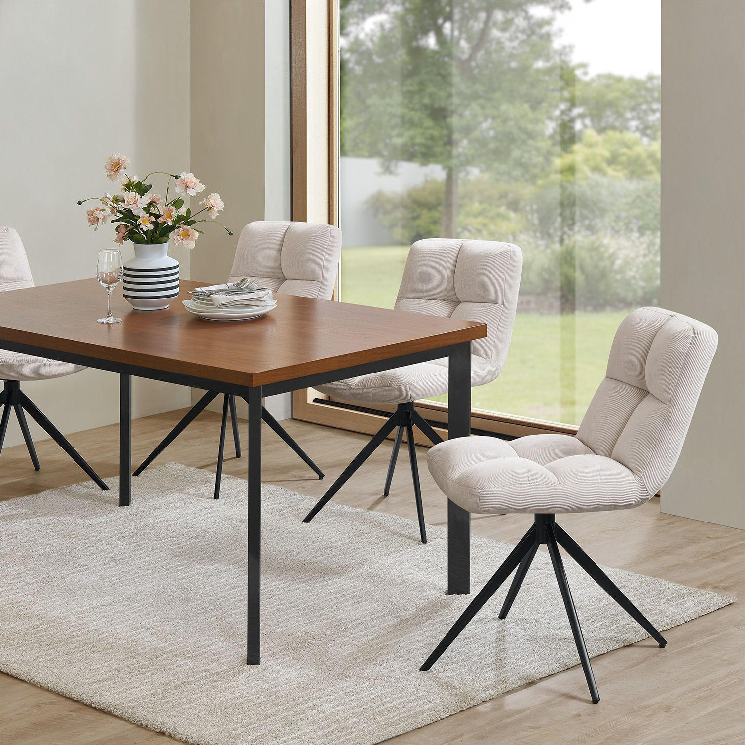 DREHSTUHL Dallas cord beige (2er-Set) - Beige, Textil (45/84/45cm) - Juskys