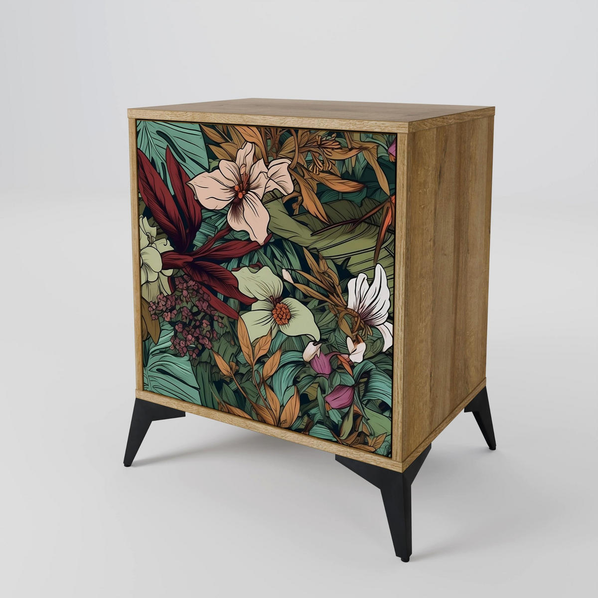 SIDEBOARD BOTANICAL EMERGENCE, Eichefarben, 57,5x42x57,5 cm, Ohne Füße - Eichefarben/Multicolor, Holzwerkstoff (57.5/57.5/42cm) - SpaceRebels