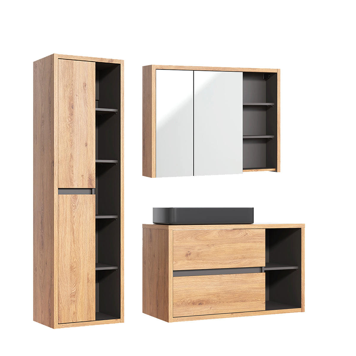 KOPALNIŠKO POHIŠTVO 100cm Rigel 2-delni komplet Les in antracit - rjava, leseni material (100/60/45.5cm) - Petits-meubles