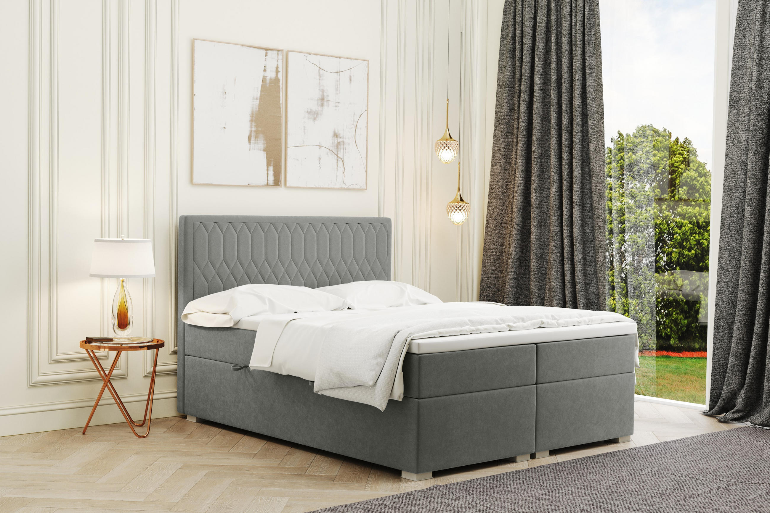 BOXBETT RIMINI Stoff Riviera Grau 120x200 cm H3-Bonell - Grau, Holz/Kunststoff (120/200cm) - Kaiser Möbel