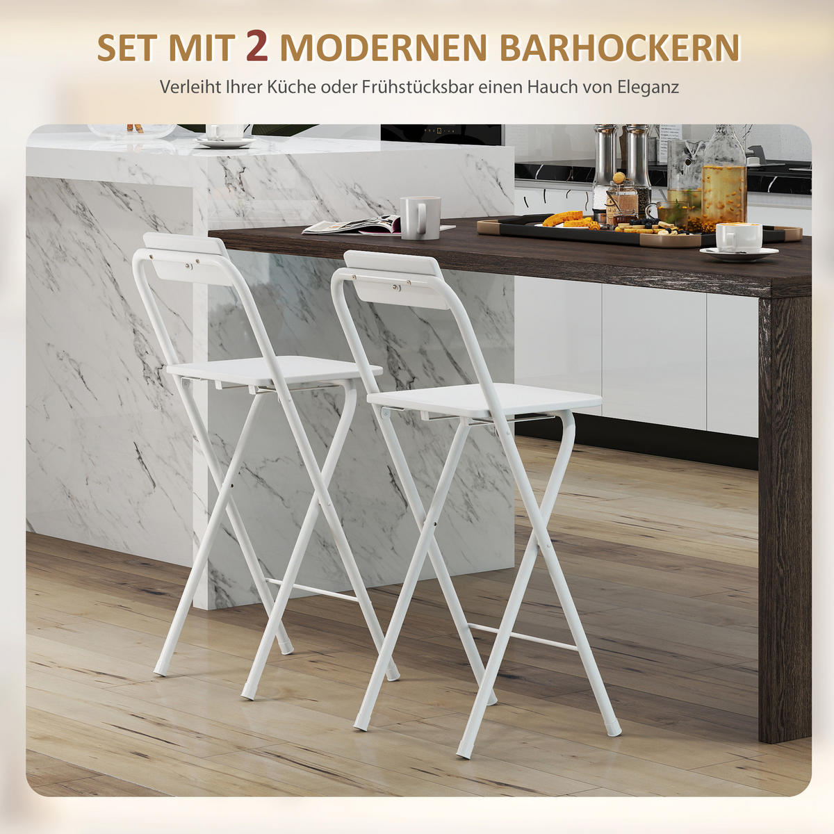 TRESENSTÜHLE 2ER-SET aus MDF Stahl Weiß - Weiß, Holzwerkstoff/Metall (37/87/45cm) - HOMCOM